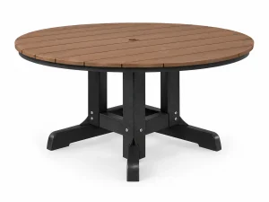 480 48in Round Dining Table poly outdoor furniture in Pecan on Black